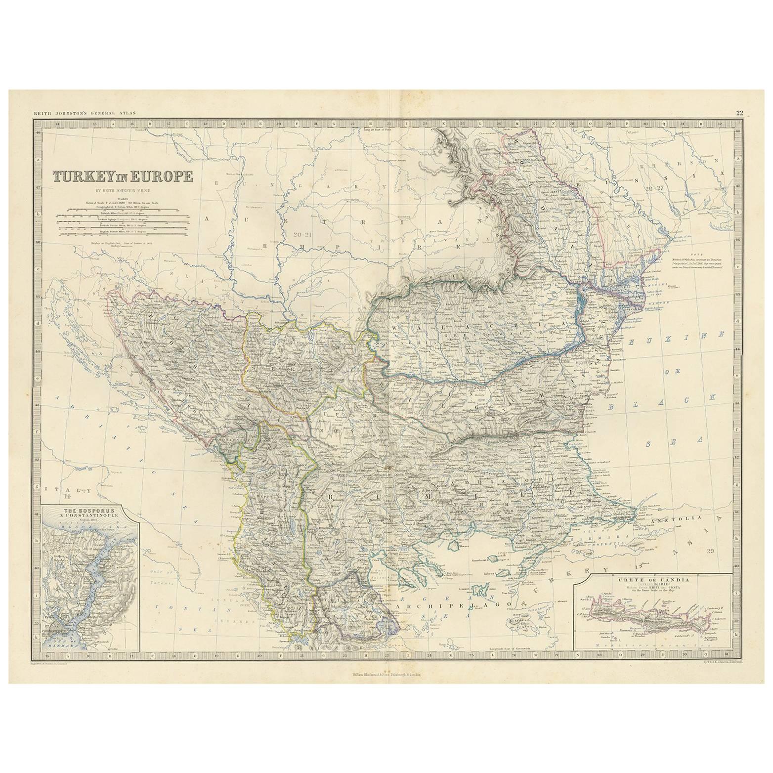 Antique Map of Turkey in Europe by A.K. Johnston