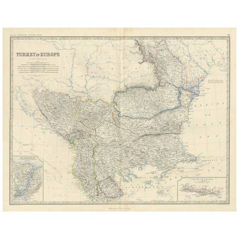 Antique Map of Turkey in Europe by A.K. Johnston, 1865