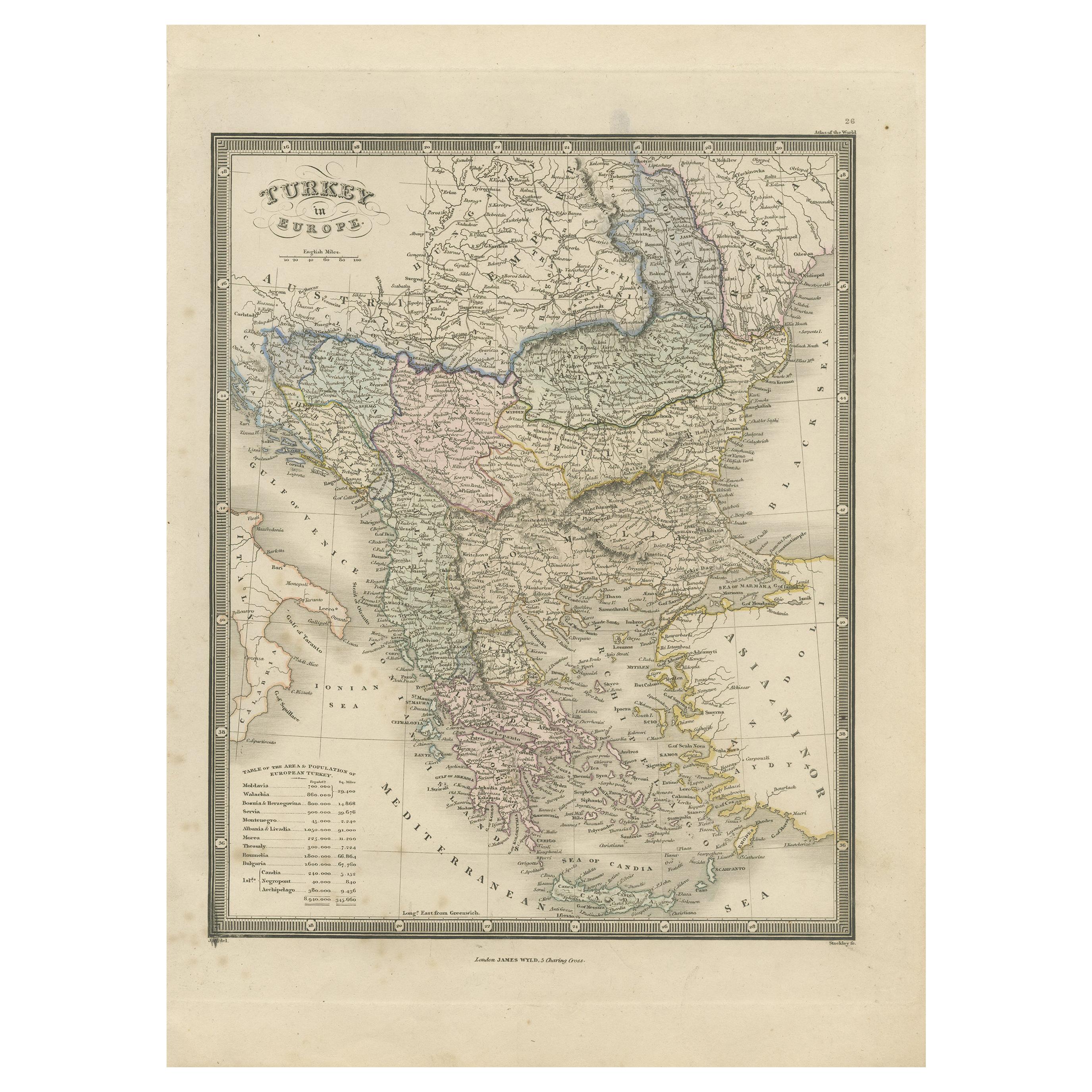 Antique Map of Turkey in Europe by Wyld, '1845'