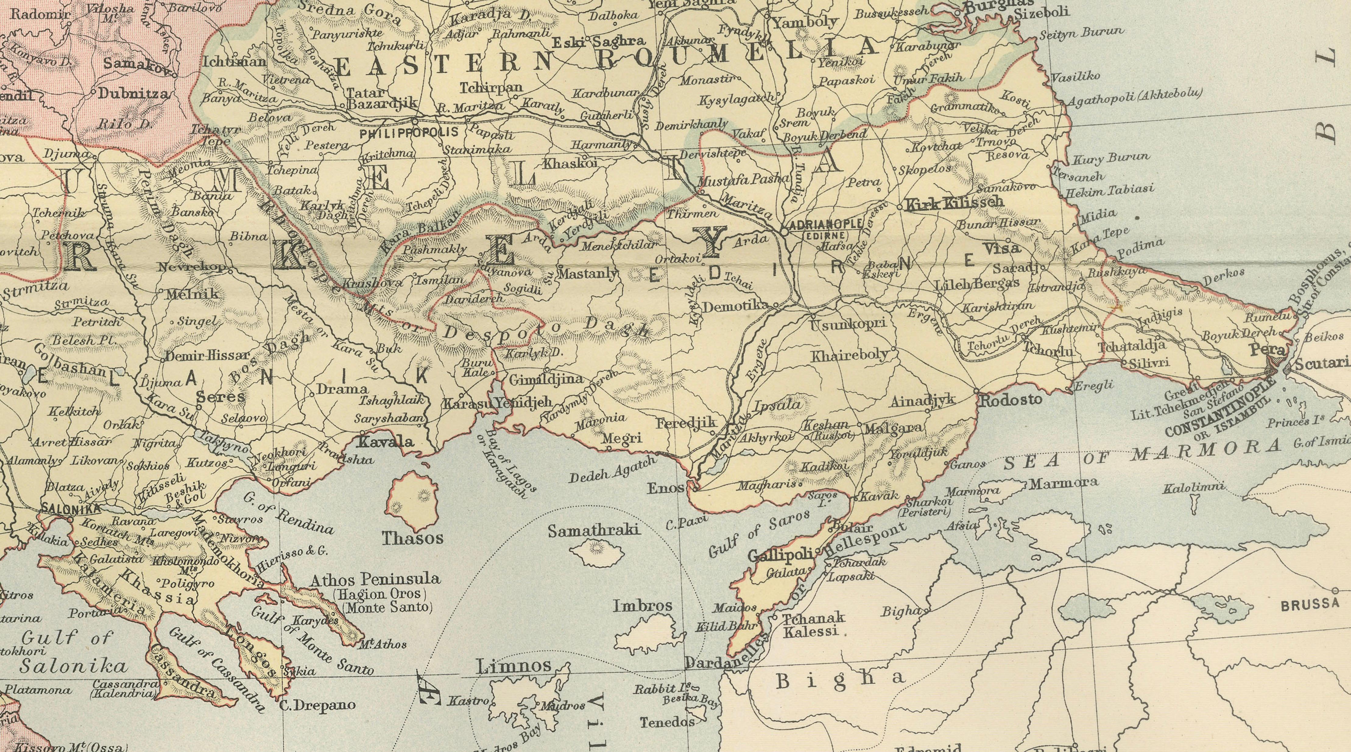 Antique Map of Turkey in Europe, Greece and the Balkans – Black’s Atlas, 1884