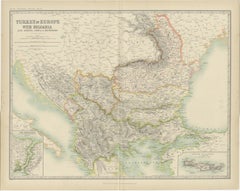 Antique Map of Turkey in Europe with Bulgaria by Johnston, 1909