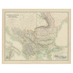 Carte ancienne de la Turquie en Europe et de la Bulgarie par Johnston (1909)