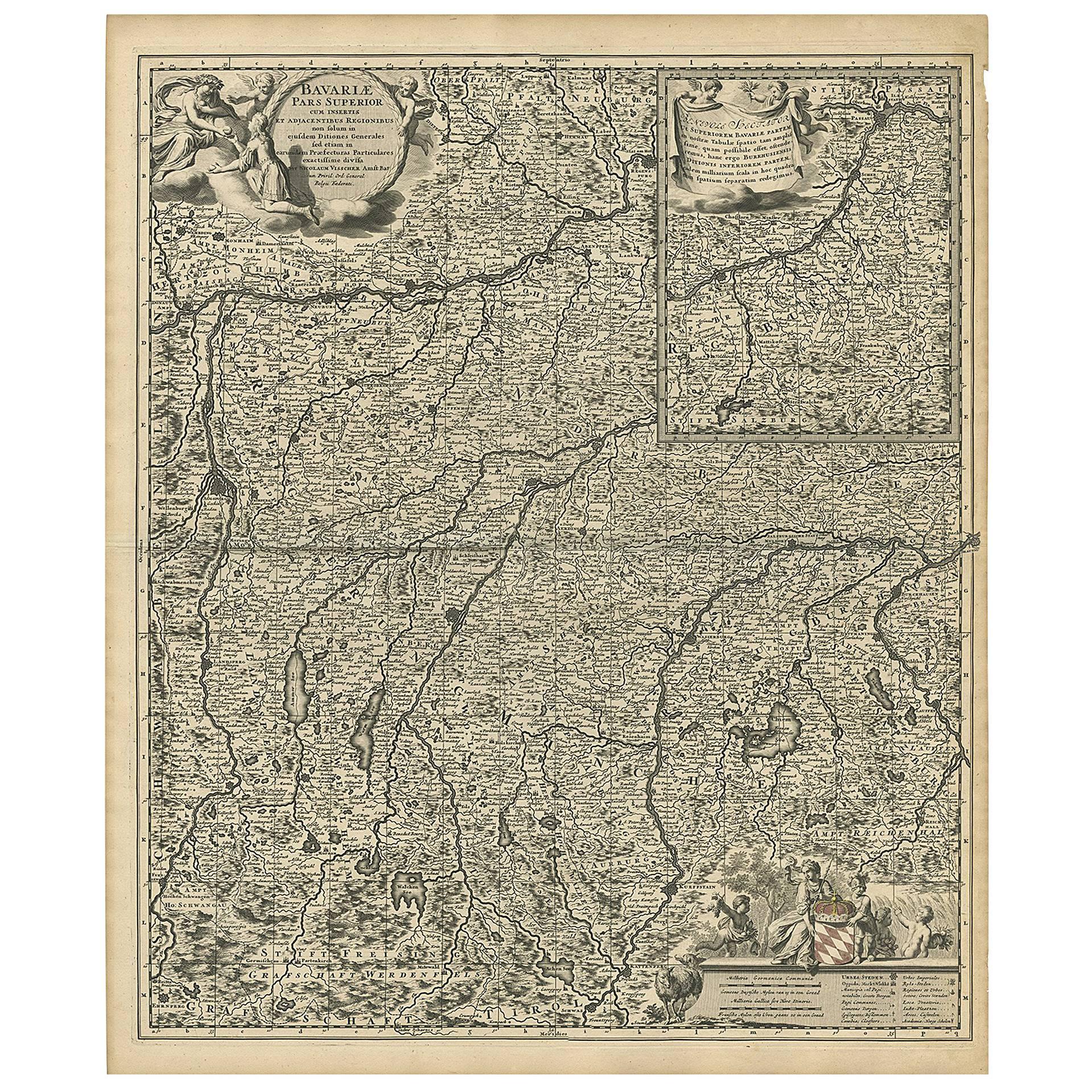 Mapa antiguo de la Alta Baviera, Alemania