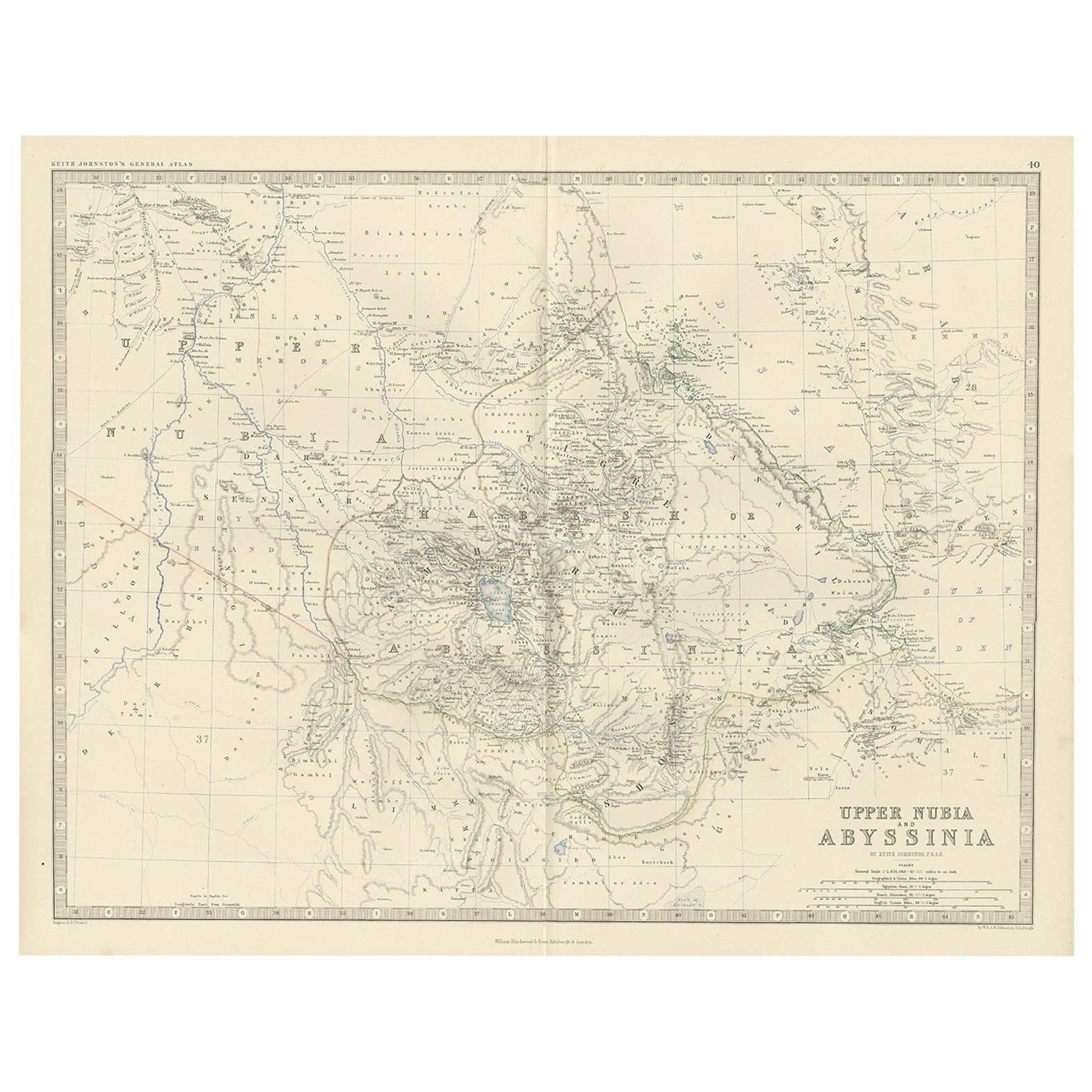 Antique Map of Upper Nubia and Abyssinia by A.K. Johnston, 1865 For Sale