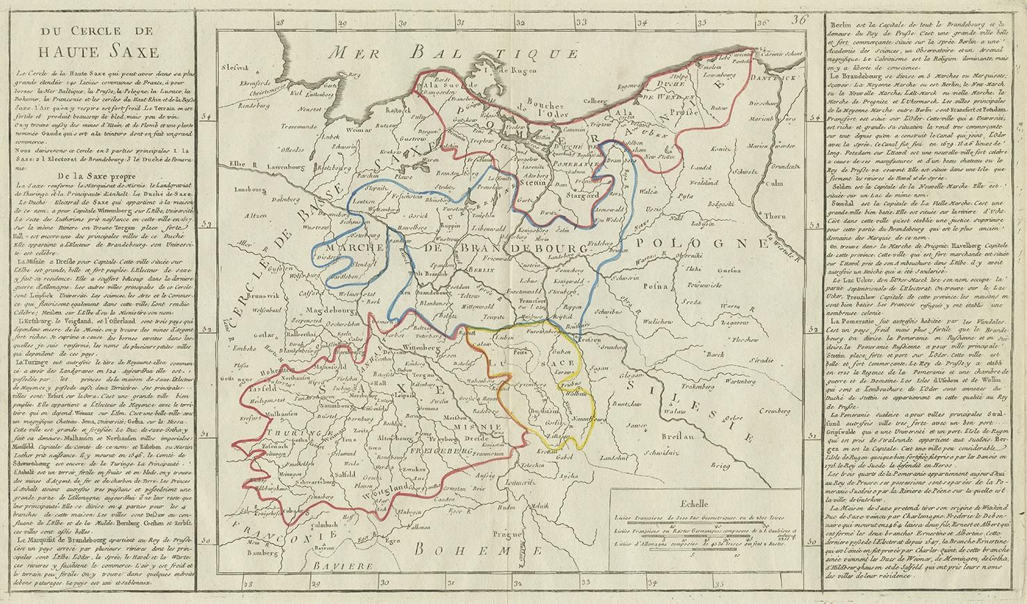 Antique map titled 'Du Cercle de Haute Saxe'. Antique map of Upper Saxony, Germany. Originates from 'Geographie moderne avec une introduction' by J.B.L. Clouet.