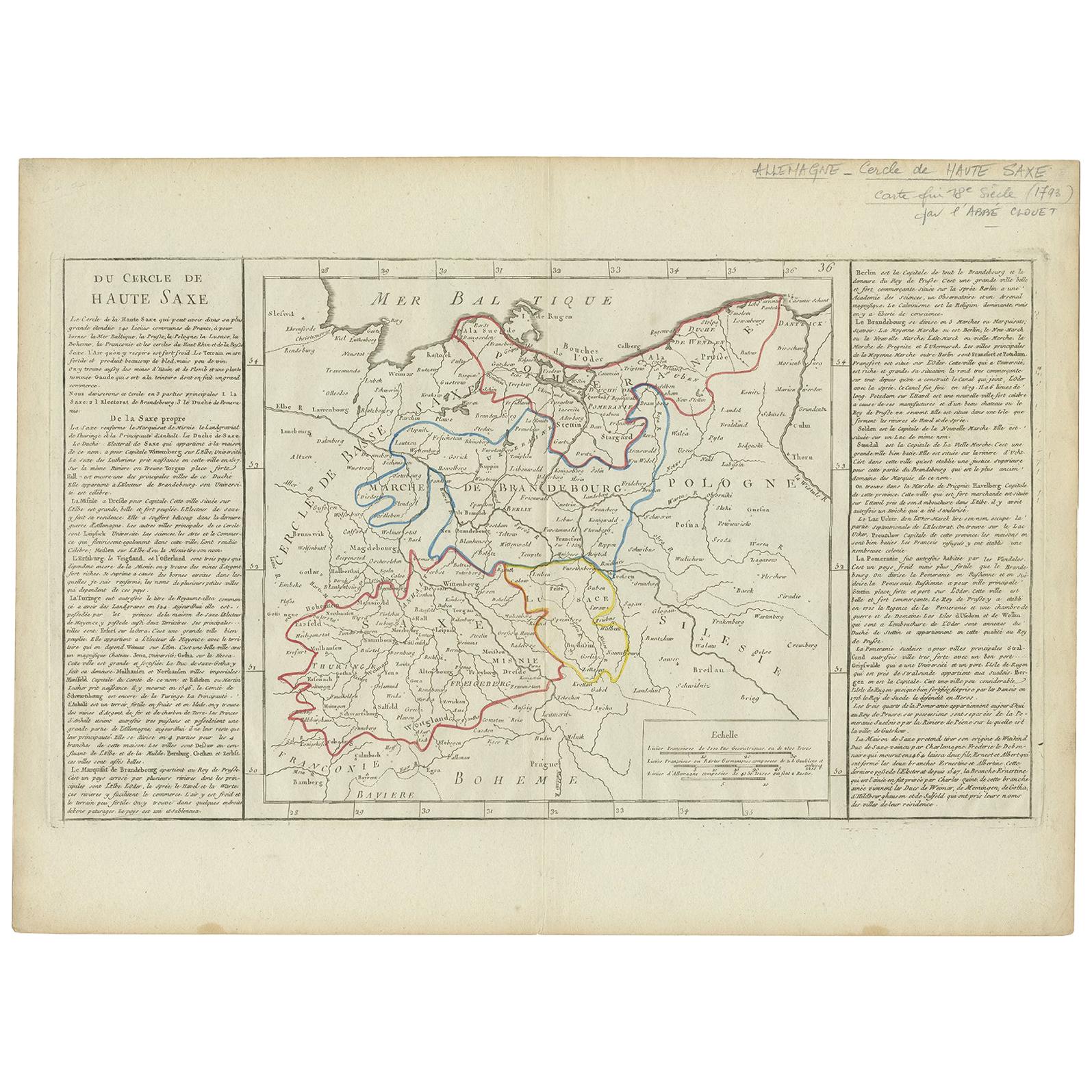 Carte ancienne de l'Upper Saxony en Allemagne par Clouet, 1787