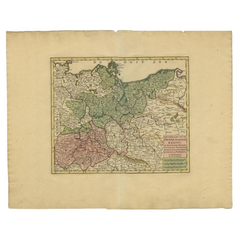 Antique Map of Upper Saxony in Germany by Tirion, circa 1740 For Sale