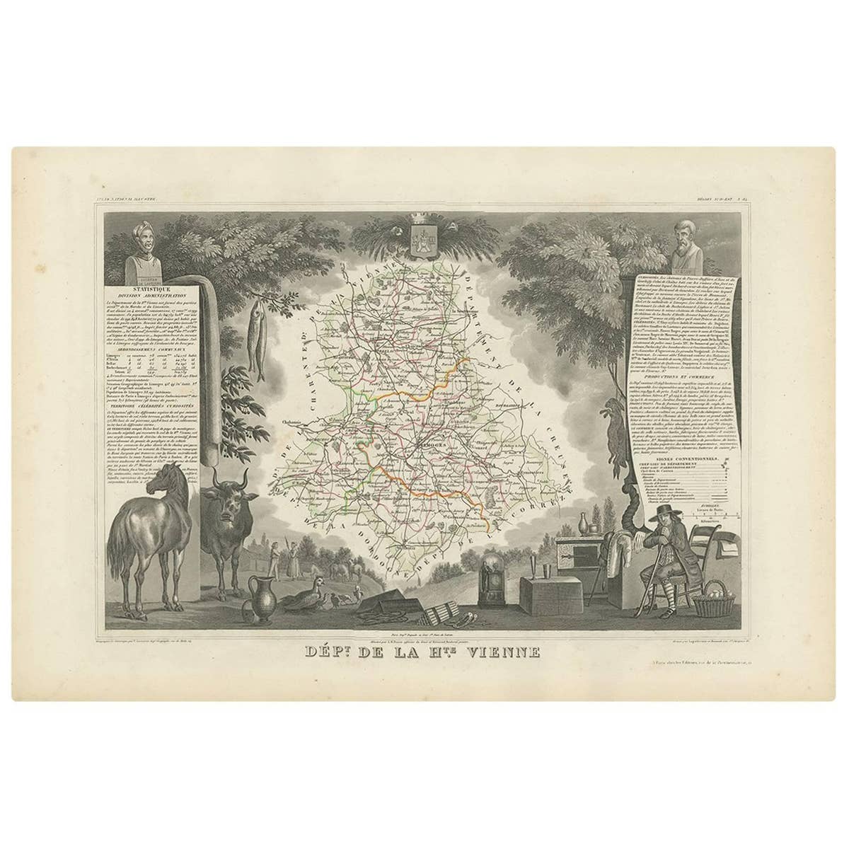 Antique Map of Upper Vienne ‘France’ by V. Levasseur, 1854
