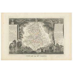 Carta geografica antica dell'Alta Vienne "Francia" di V. Levasseur, 1854