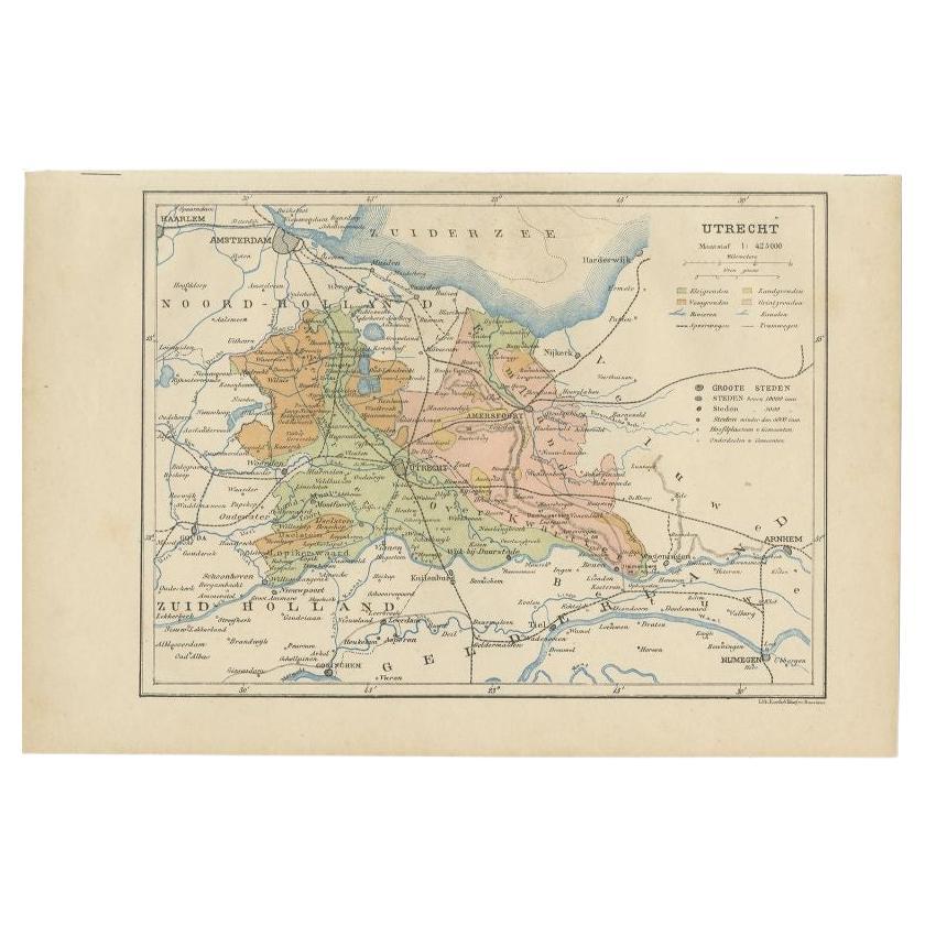 Antique Map of Utrecht in The Netherlands, 1883 For Sale