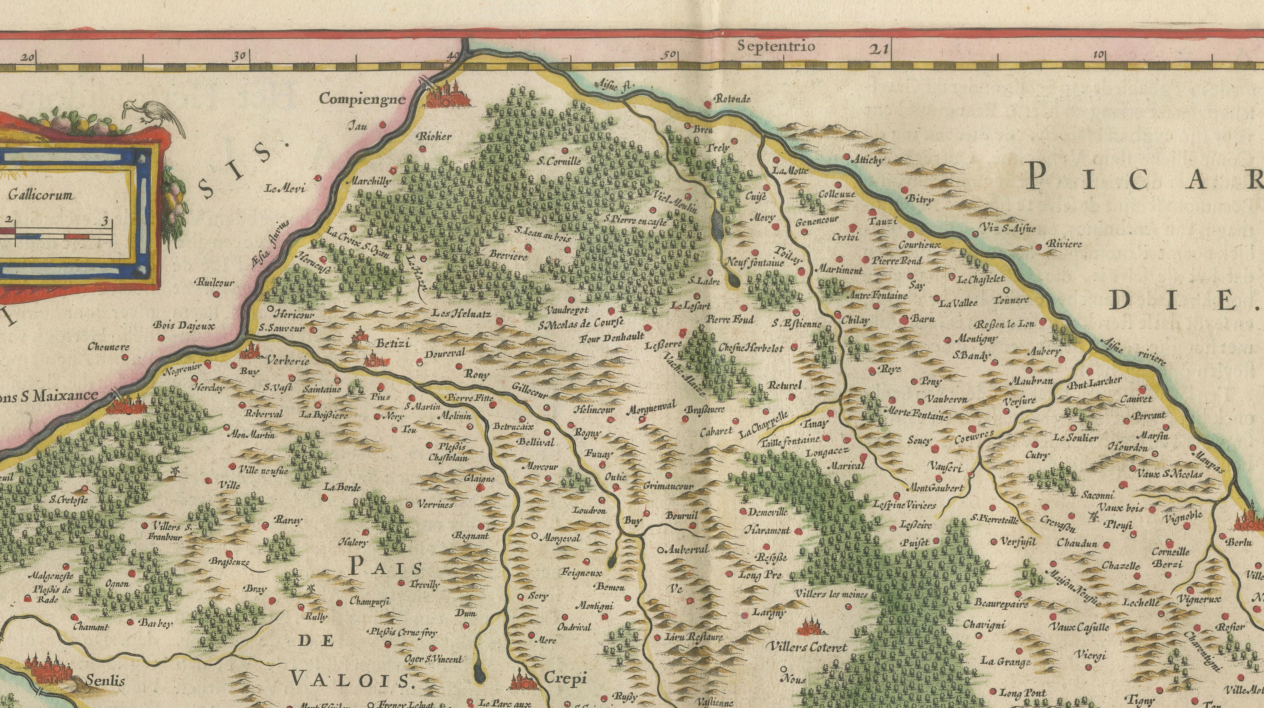 Antique Map of Valois, Picardy France – Blaeu Hand Colored c.1642