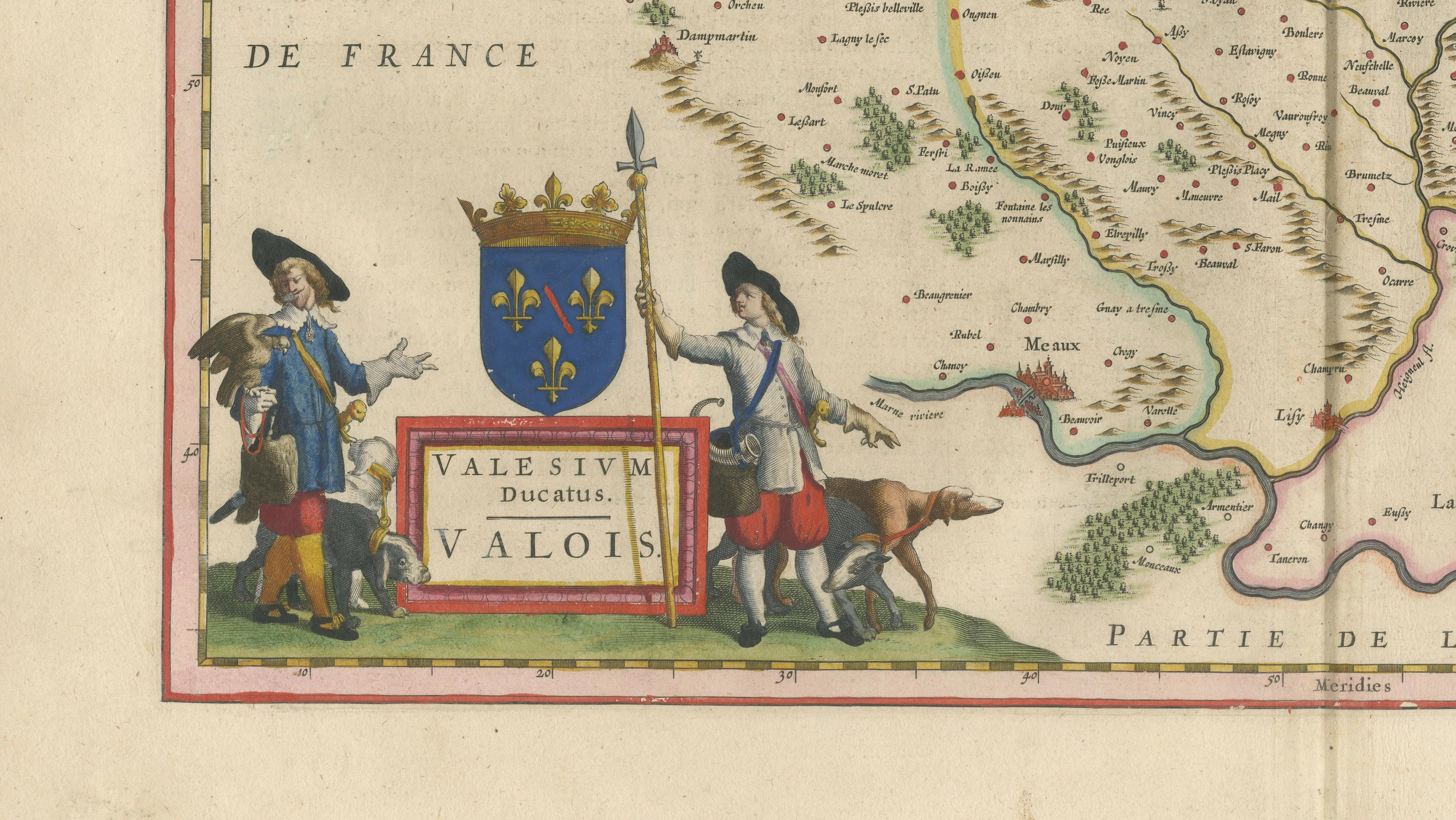 Antique Map of Valois, Picardy France – Blaeu Hand Colored c.1642