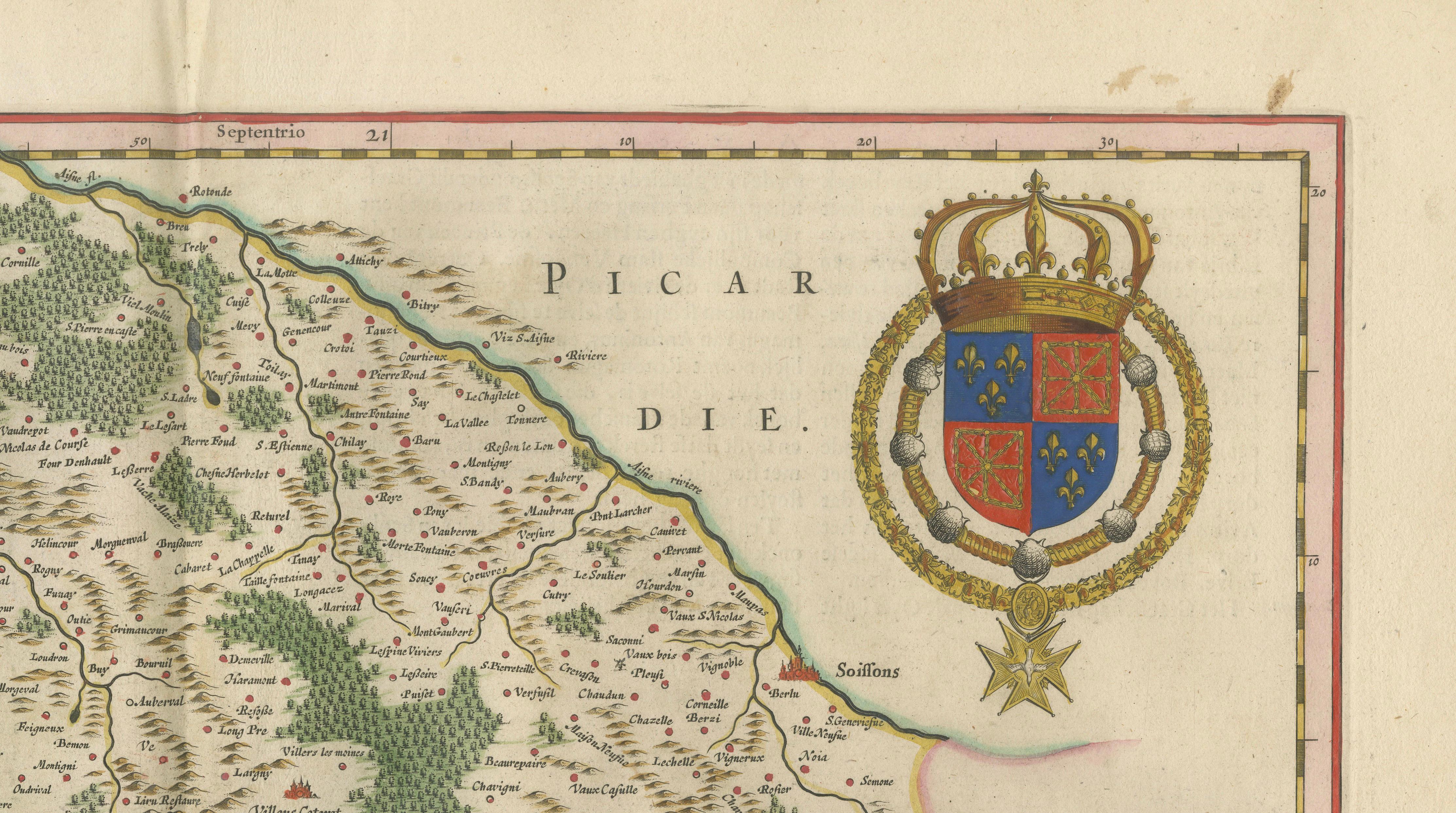 Antique Map of Valois, Picardy France – Blaeu Hand Colored c.1642