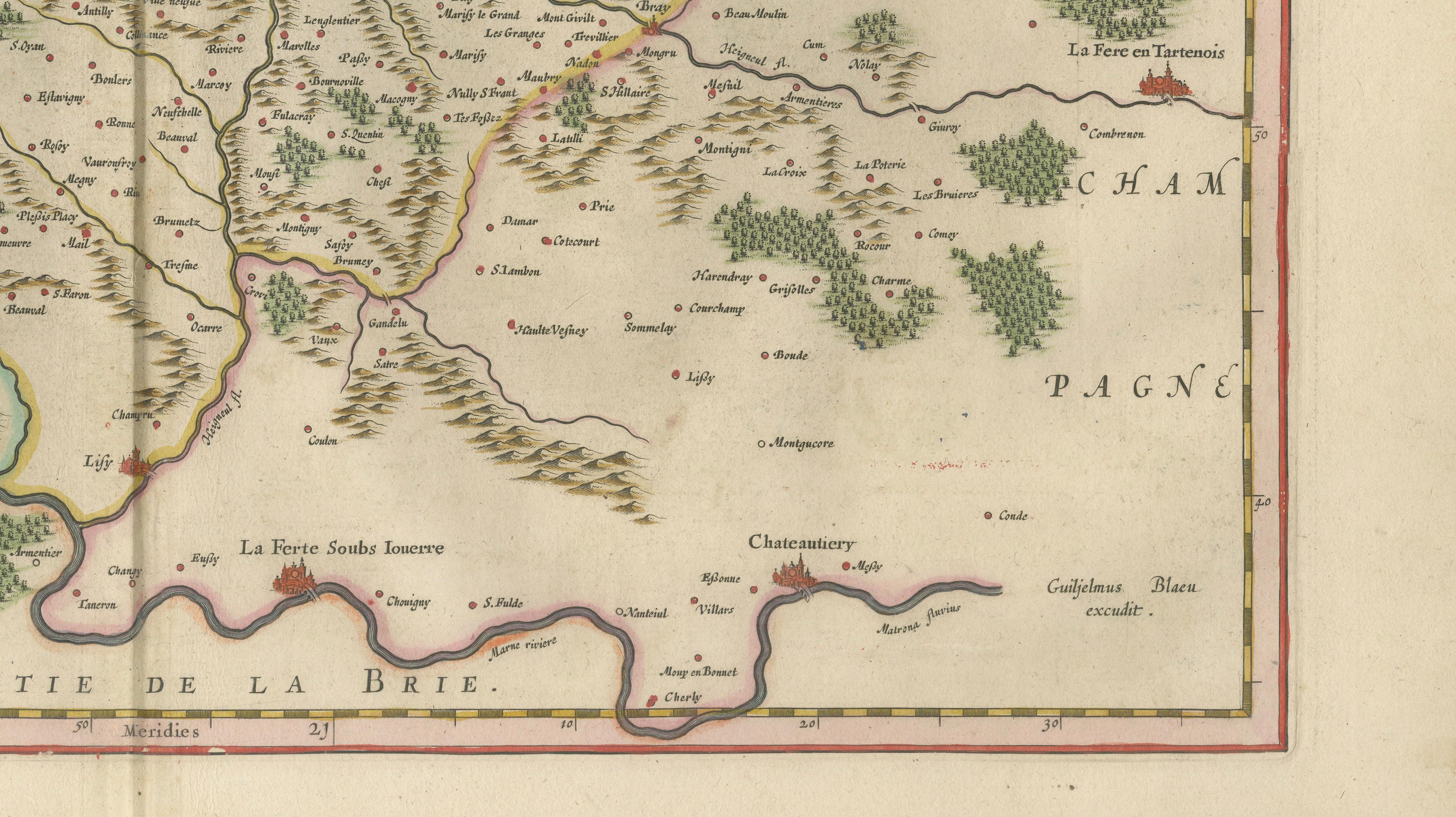 Antique Map of Valois, Picardy France – Blaeu Hand Colored c.1642