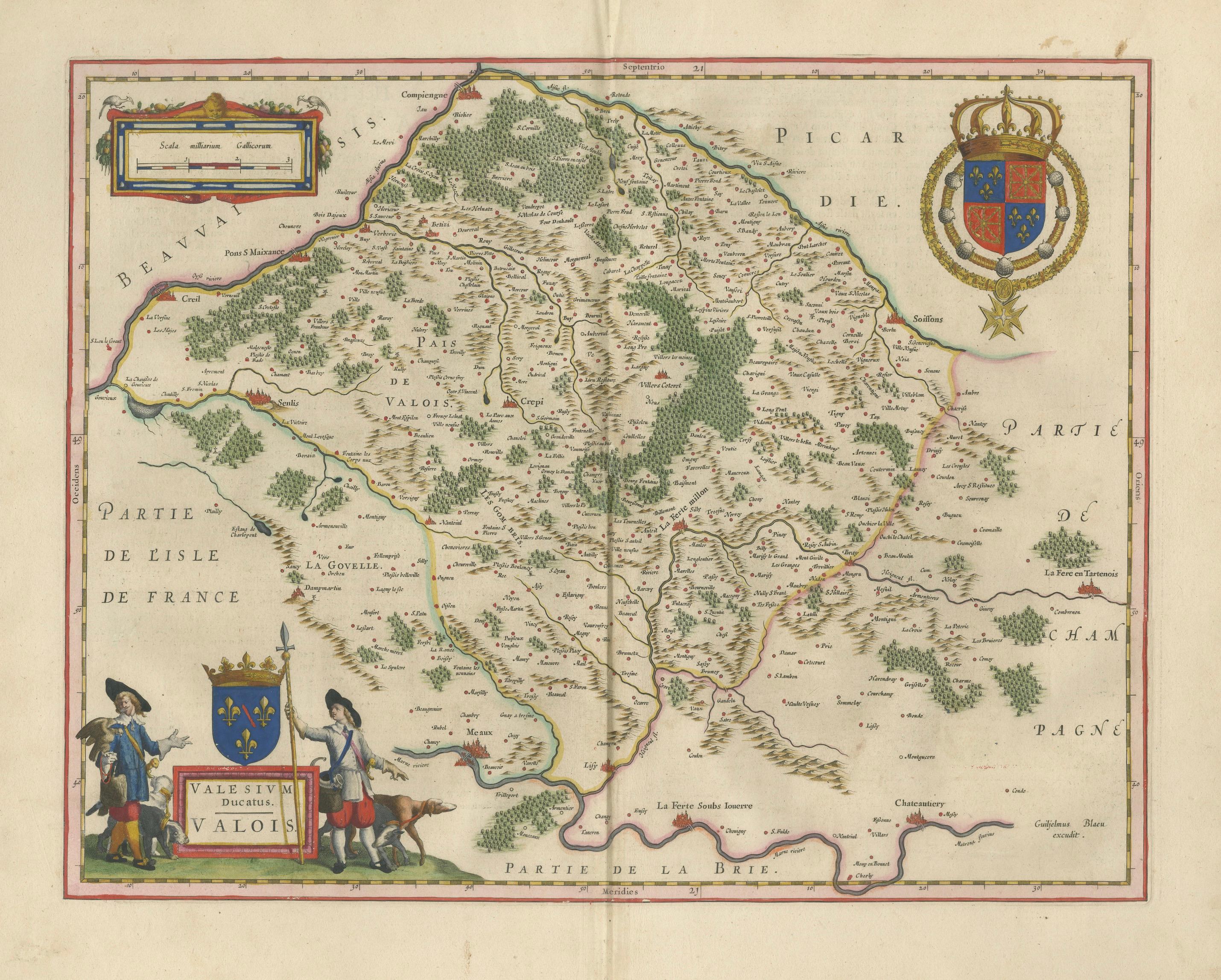 Antique Map of Valois, Picardy France – Blaeu Hand Colored c.1642