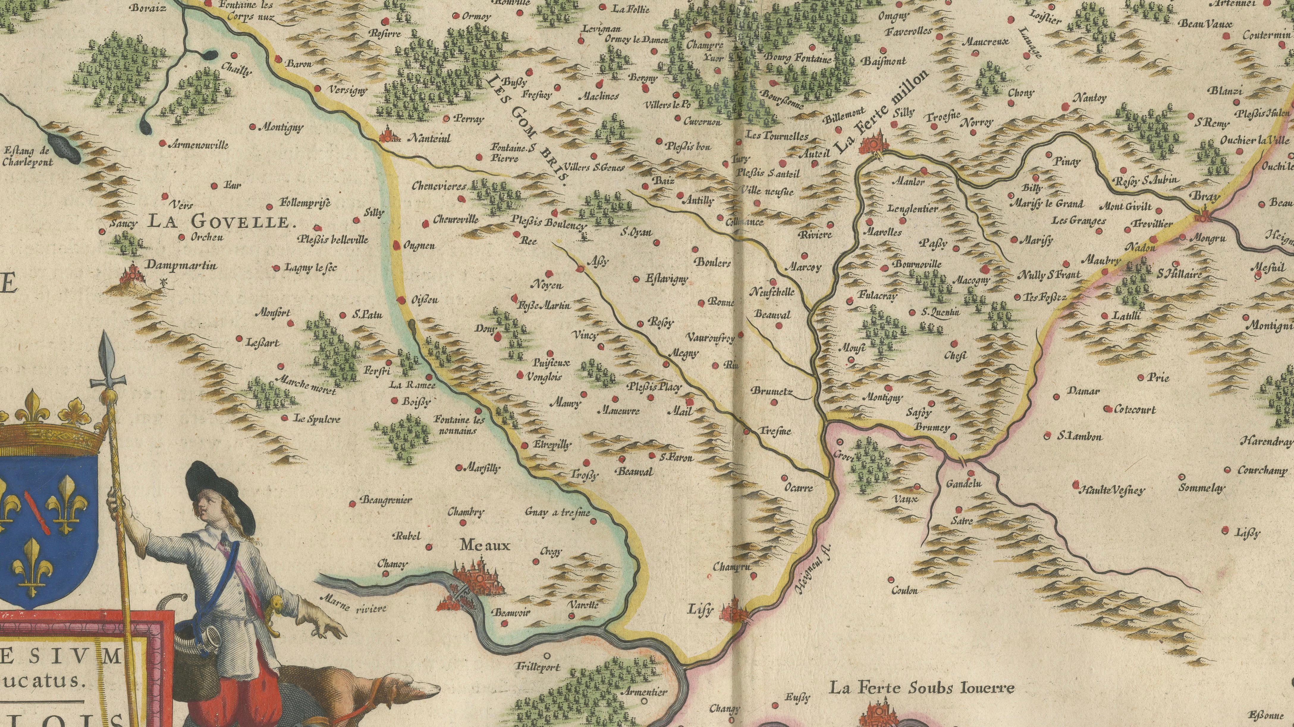 Antique Map of Valois, Picardy France – Blaeu Hand Colored c.1642