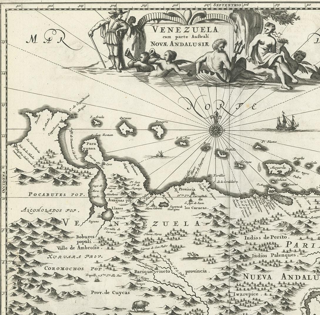 English Antique Map of Venezuela by Montanus, 1671 For Sale