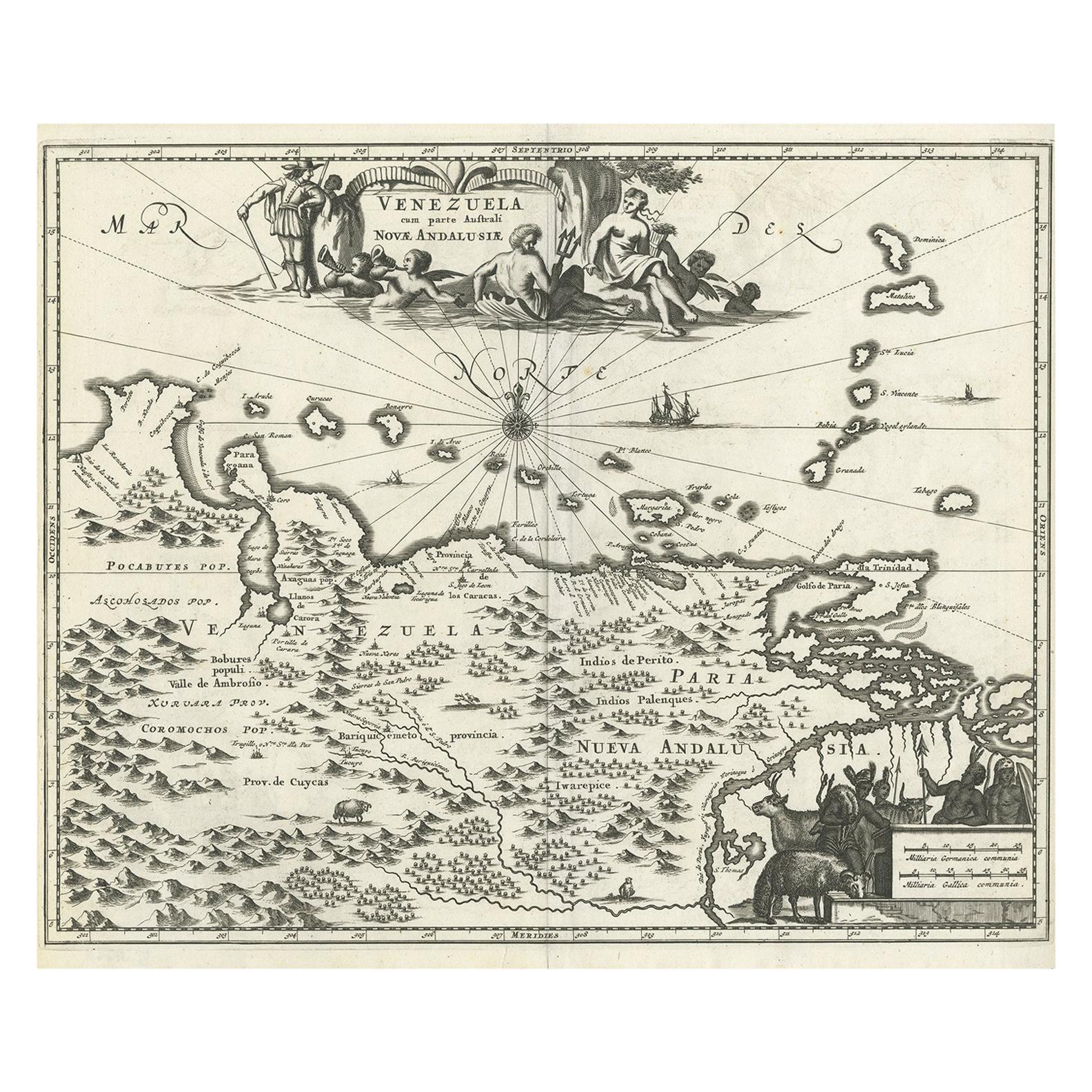 Carte ancienne du Venezuela par Montanus, 1671 en vente