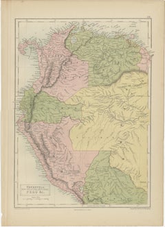 Antique Map of Venezuela, New Granada, Ecuador and Peru by a & C. Black, 1870