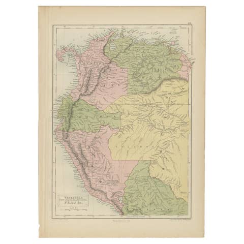 Antique Map of Venezuela, New Granada, Ecuador and Peru by a & C. Black, 1870