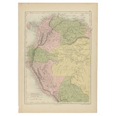 Carte ancienne du Venezuela, de la Nouvelle Grenade, de l'Équateur et du Pérou par a & C. Black, 1870