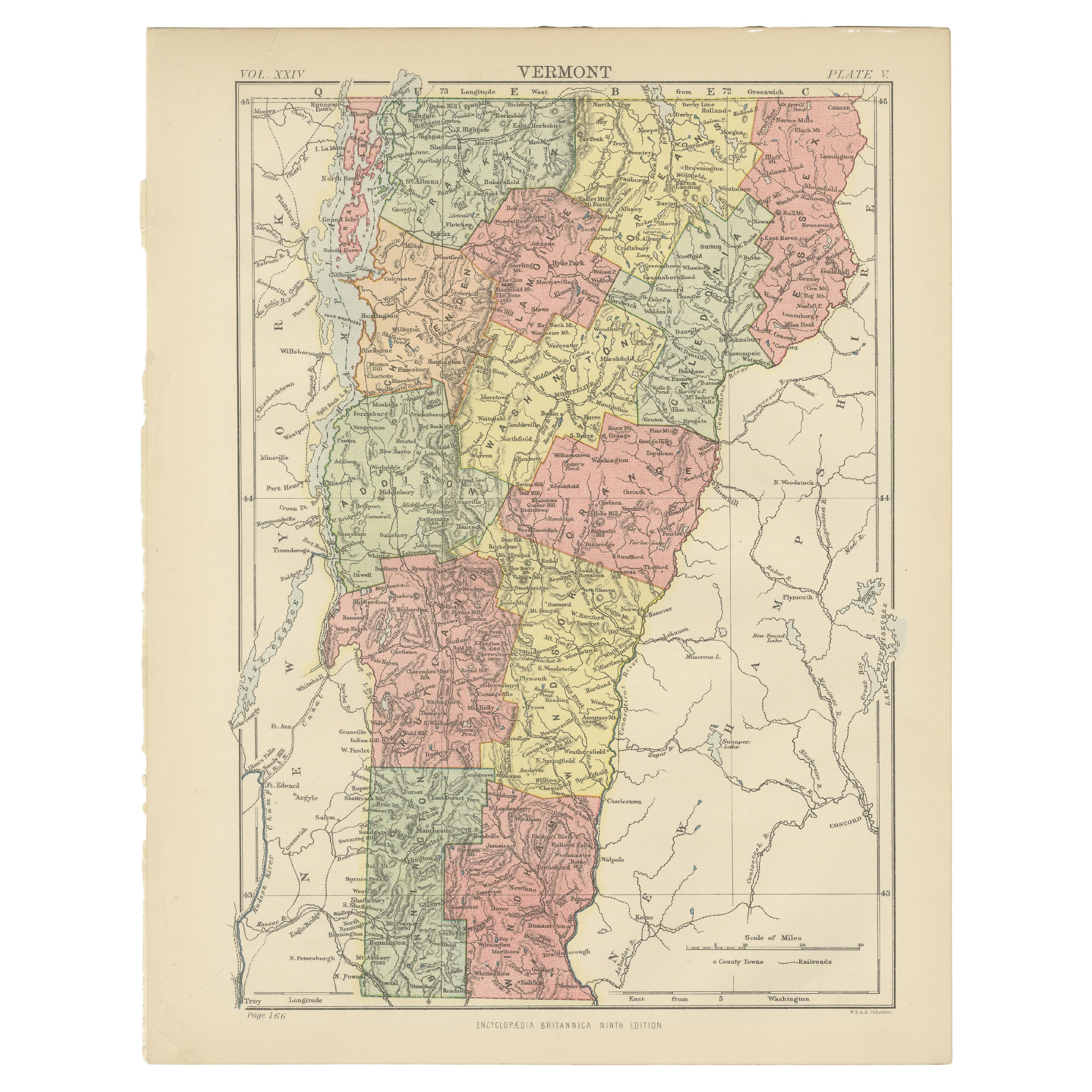 Antique Map of Vermont For Sale