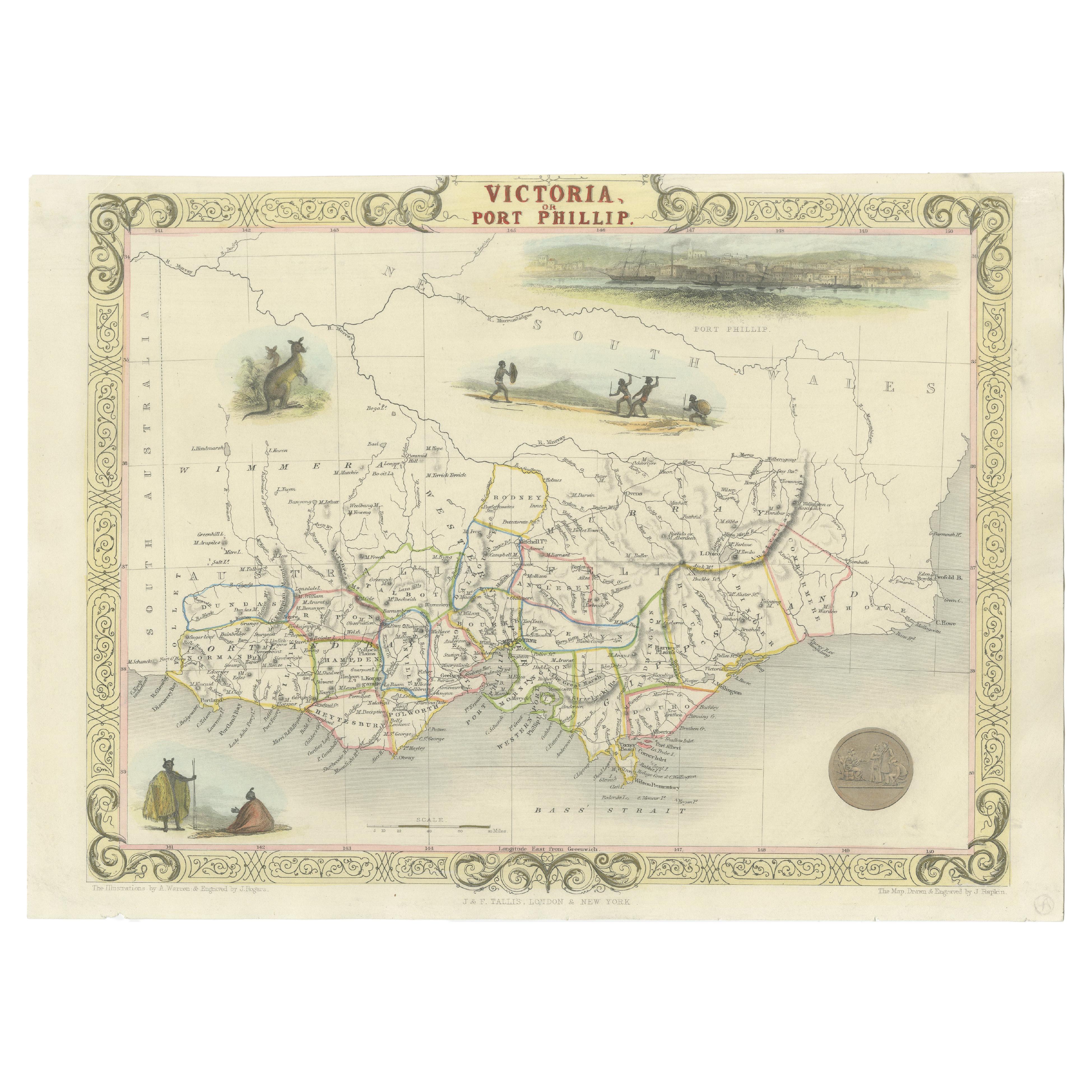 Antique Map of Victoria, or Port Phillip in Australia, ca. 1850 For Sale
