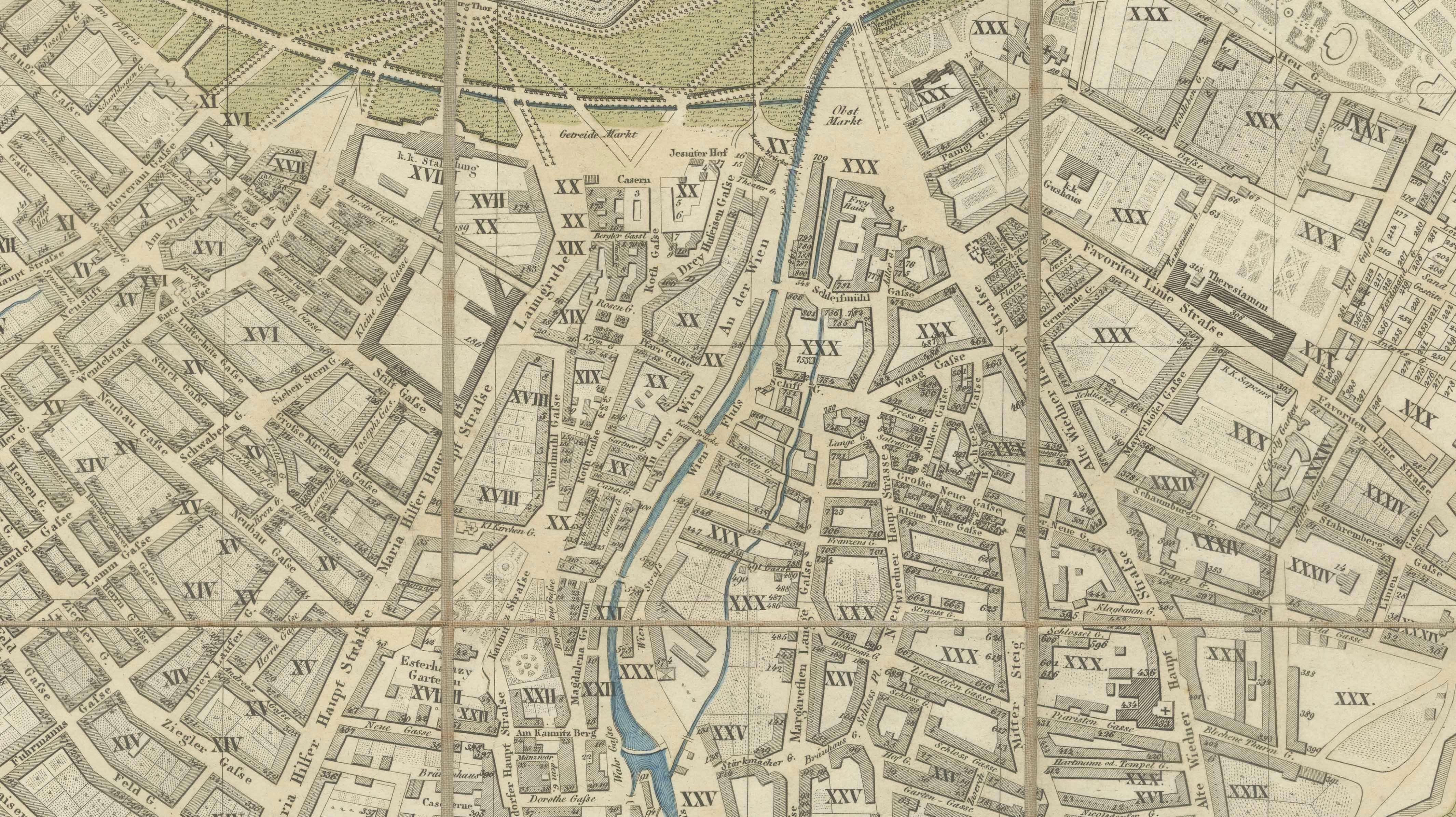 Antique Map of Vienna, Plan von Wien, Hand Colored Artaria City Plan, 1839