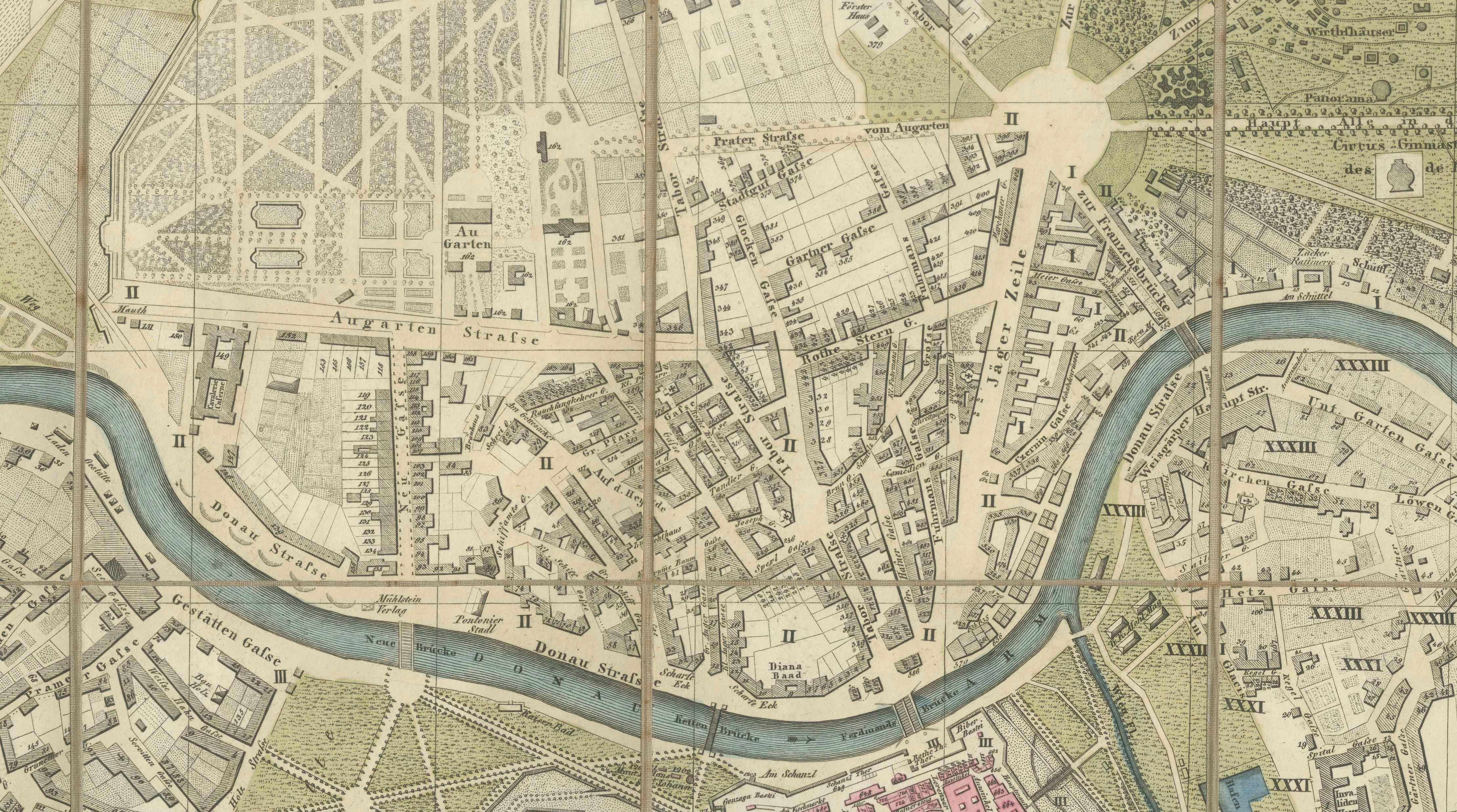 Antique Map of Vienna, Plan von Wien, Hand Colored Artaria City Plan, 1839