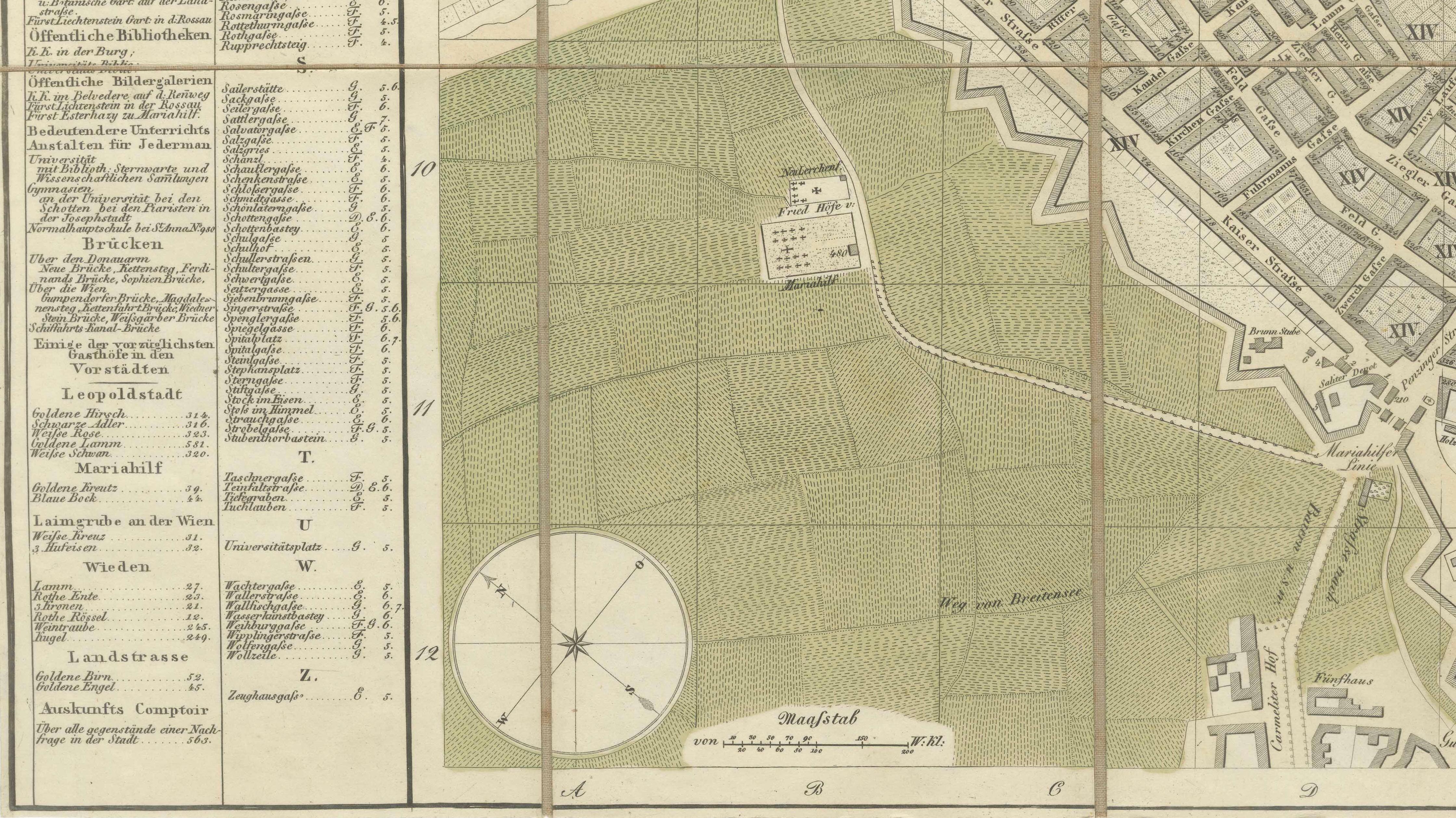 Antique Map of Vienna, Plan von Wien, Hand Colored Artaria City Plan, 1839
