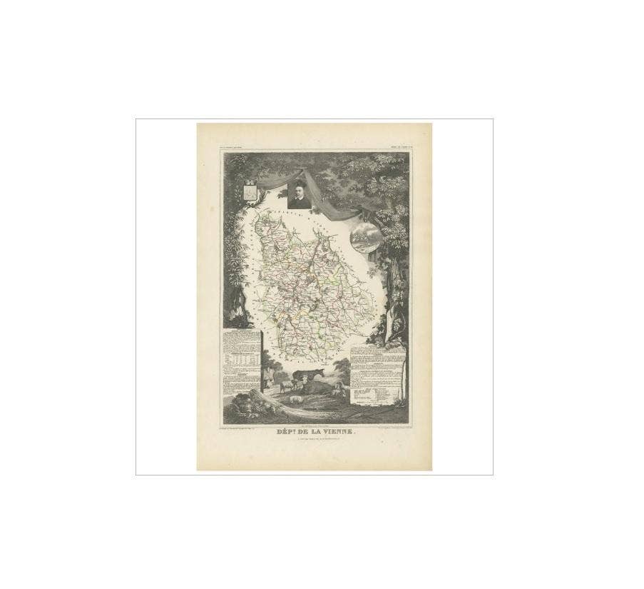 Antique Map of Vienne 'France' by V. Levasseur, 1854
