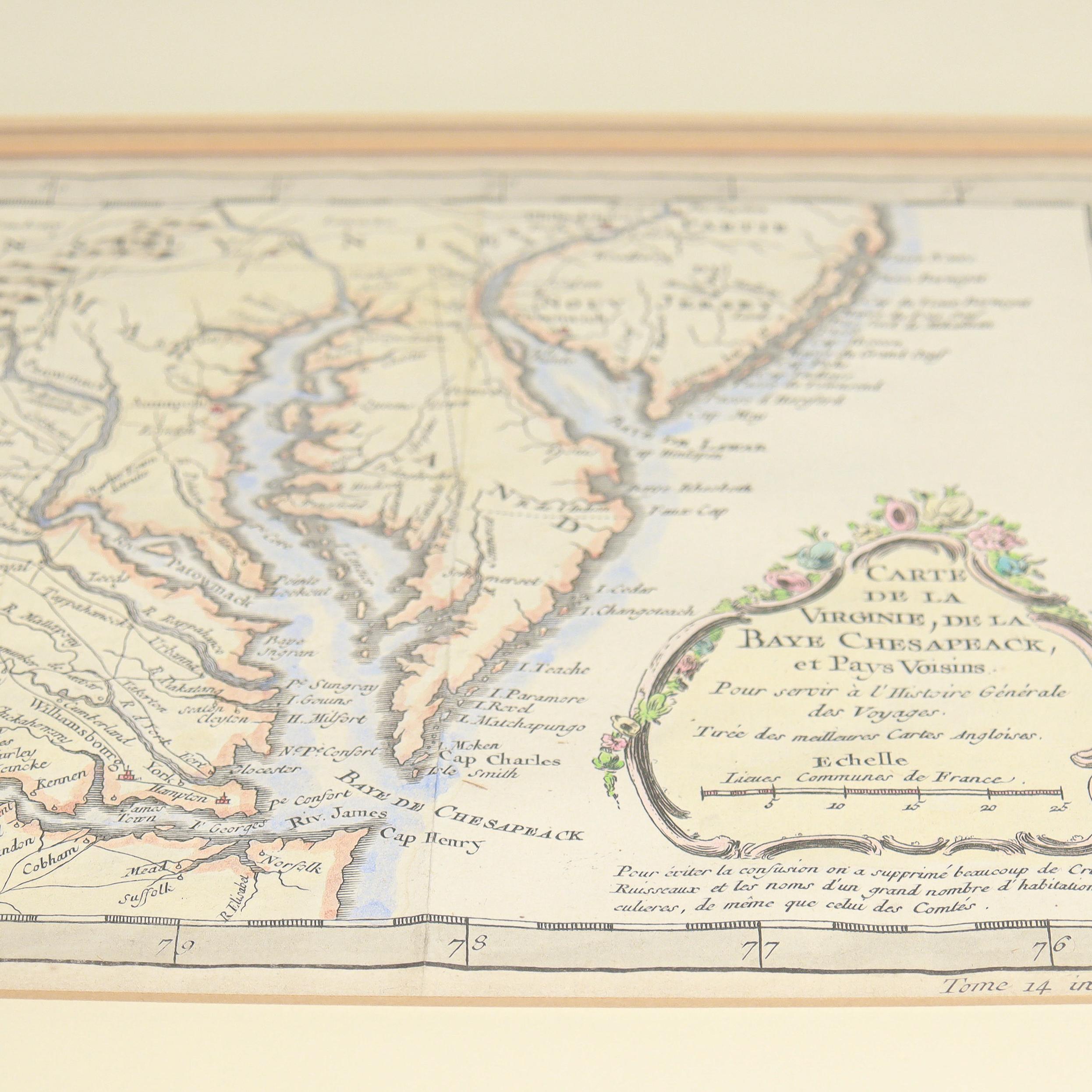 Carte ancienne de la Virginie et de la baie de Chesapeake par Jacques-Nicolas Bellin, c.C. 1750 en vente 2