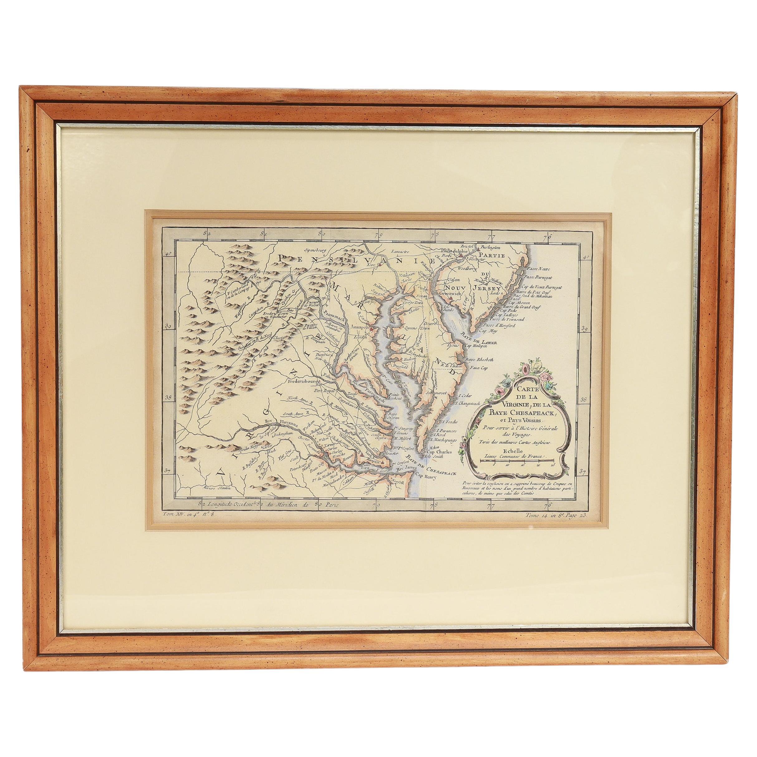 Antike Karte von Virginia und der Chesapeake Bay von Jacques-Nicolas Bellin, ca. 1750