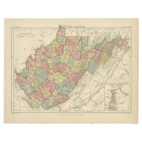Antique Map of Virginia, with Inset Map of the Northern Part, 1888