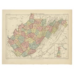 Antike Karte von Virginia, mit eingelassener Karte des nördlichen Teils von West Viriginia