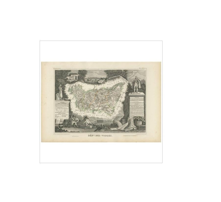 Antique map titled 'Dépt. des Vosges'. Map of the Vosges region in France, centred on Epinal. This map originates from ‘Atlas National de la France Illustré’. Published by A. Combette, Paris: 1854.