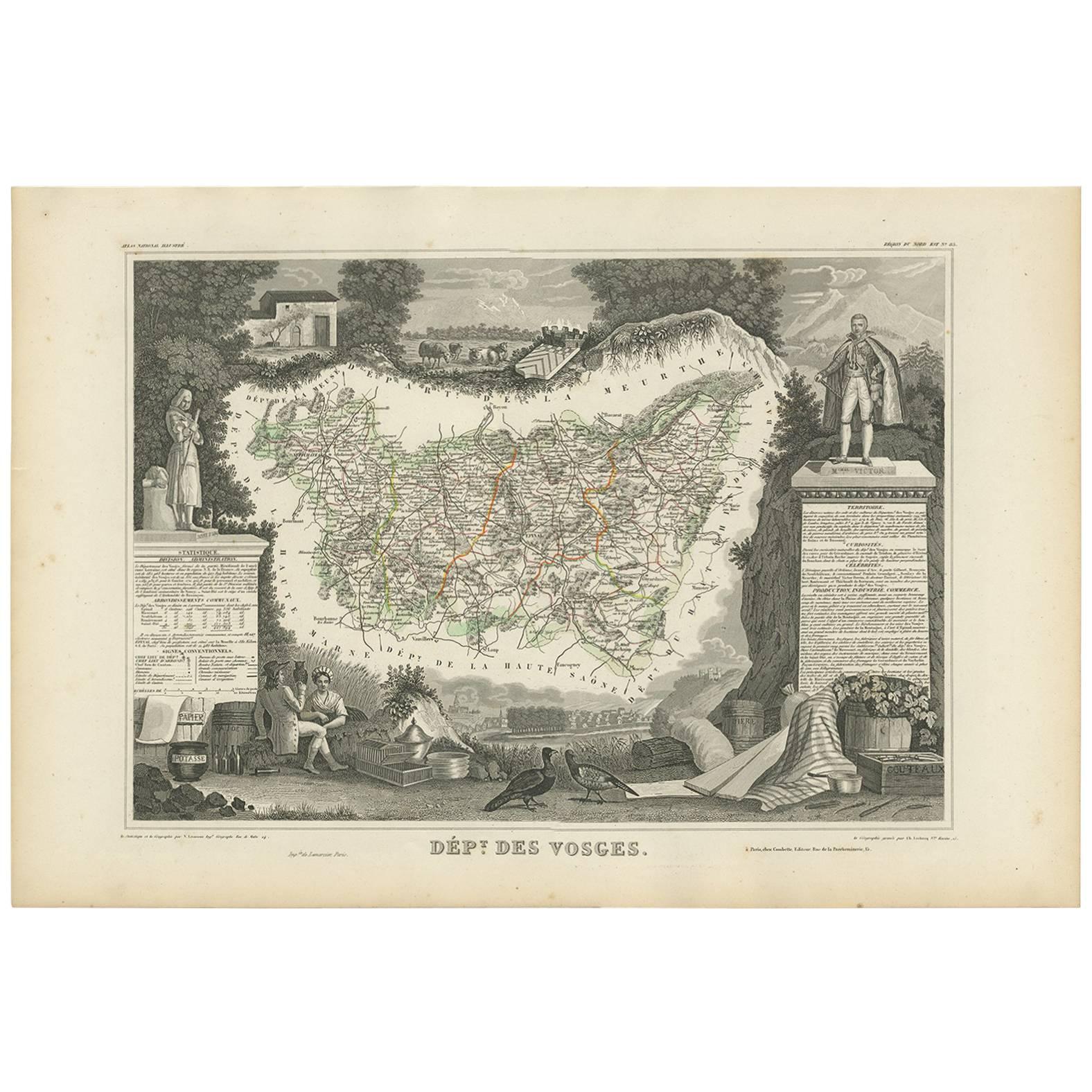 Antike Karte von Vosges „Frankreich“ von V. Levasseur, 1854 im Angebot