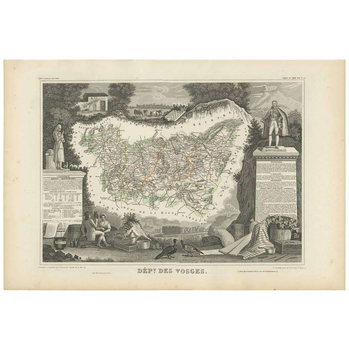 Antique Map of Vosges ‘France’ by V. Levasseur, 1854