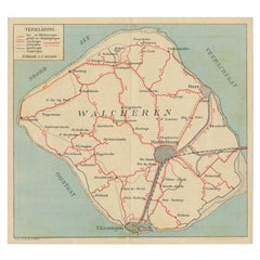 Vintage Map of Walcheren in Zeeland, the Netherlands, c.1910