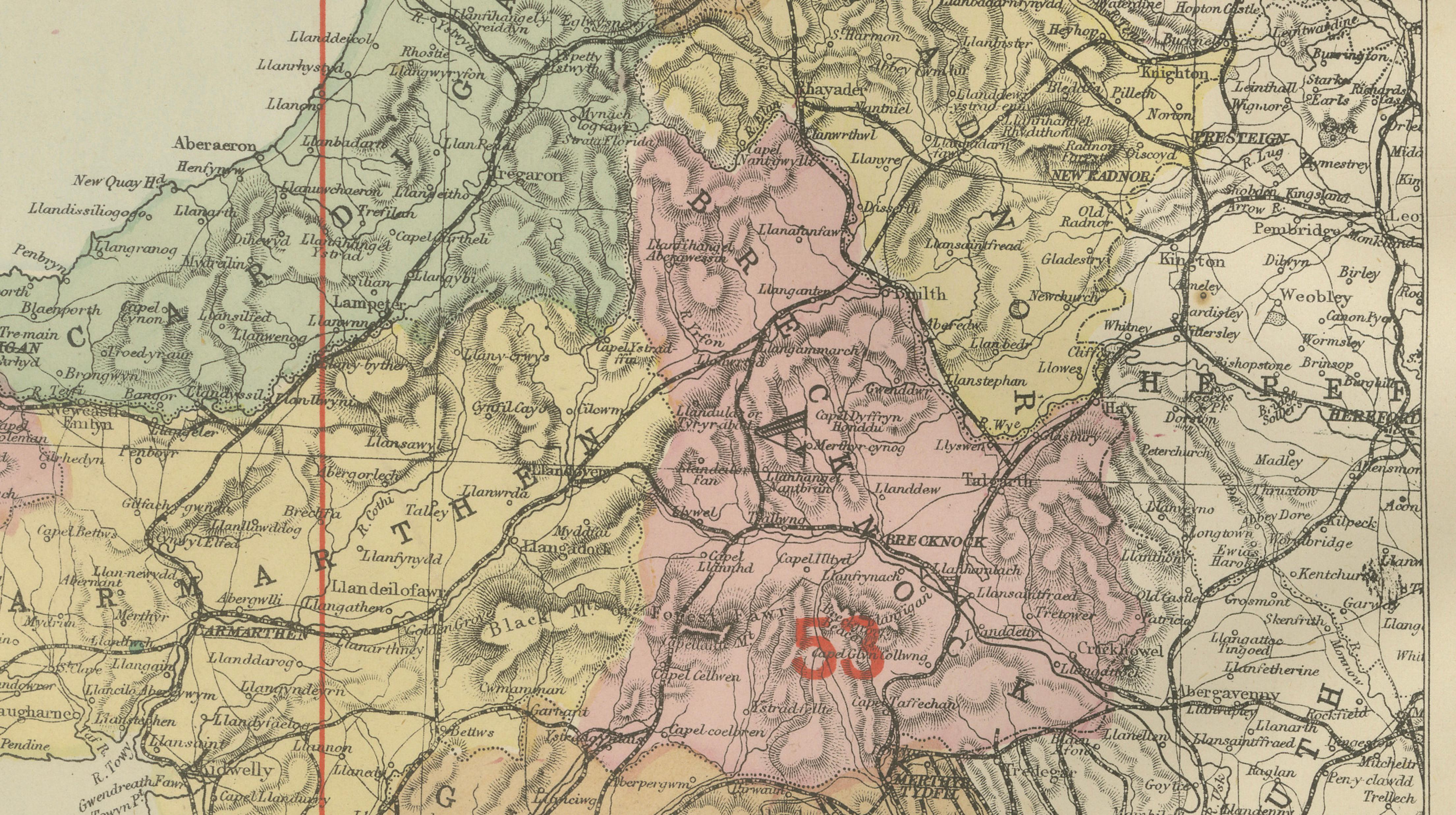 Antique Map of Wales, 1885 – County Colors, Railways & Coastal Detail