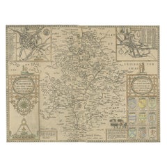 Carte ancienne du Warwickshire par Speed, vers 1614