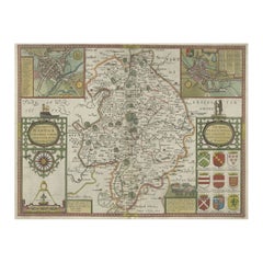 Mappa antica del Warwickshire in Inghilterra di Speed, 1614 ca.
