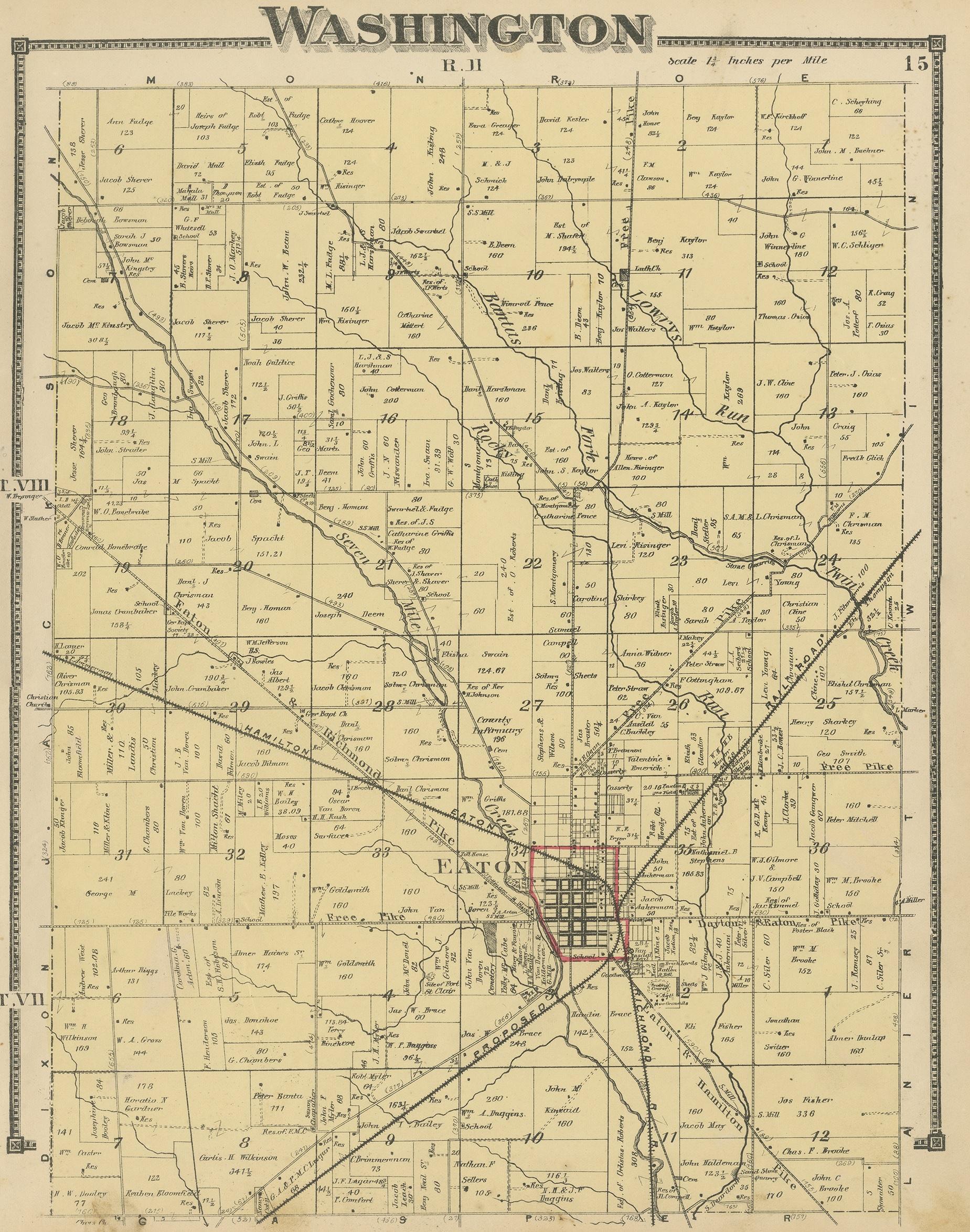 Antique map titled 'Washington'. Original antique map of Washington, Ohio. This map originates from 'Atlas of Preble County Ohio' by C.O. Titus. Published, 1871.