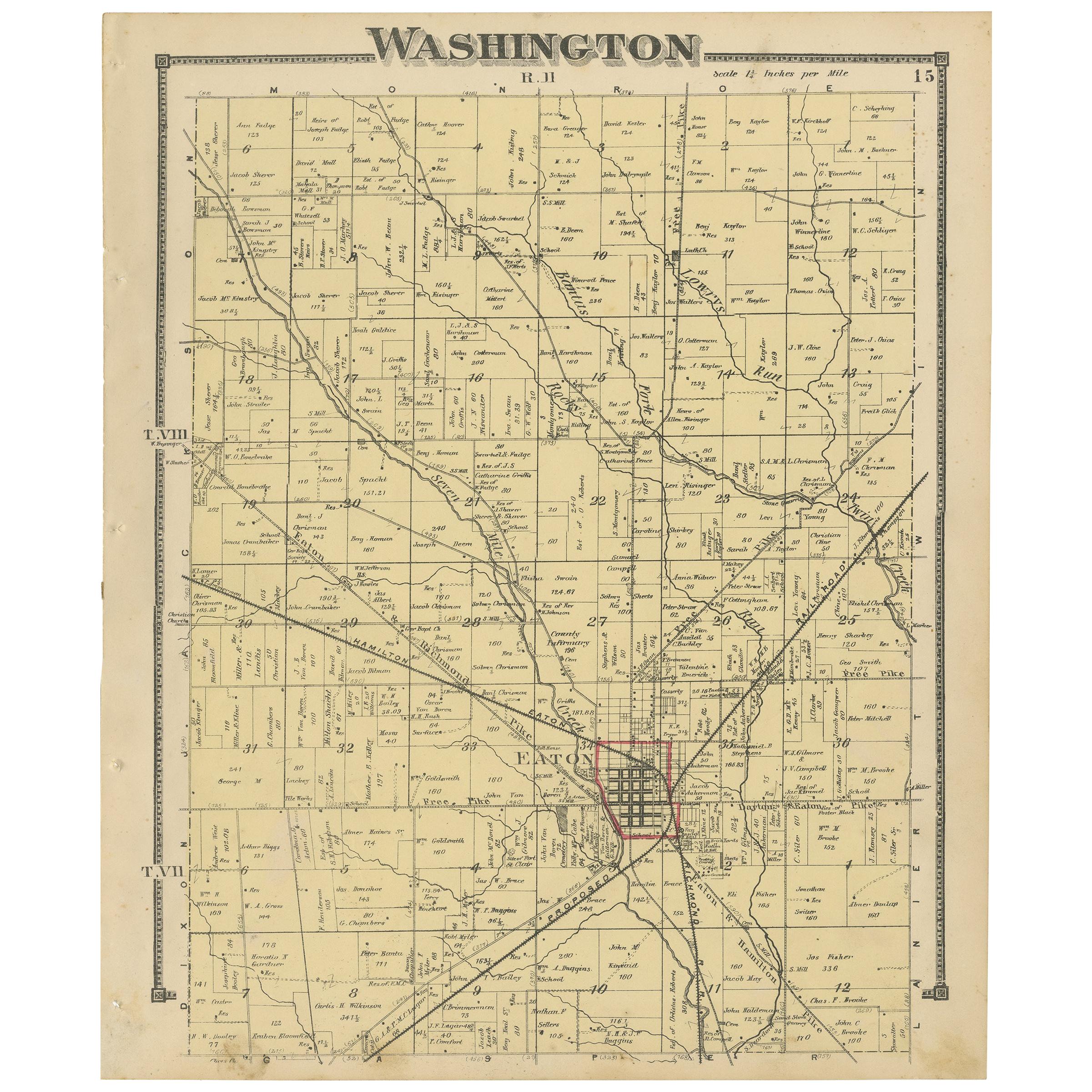 Antique Map of Washington County 'Ohio' by Titus, 1871 For Sale
