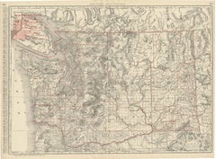 Antique Map of Washington State, The Evergreen State, Rand McNally, 1899