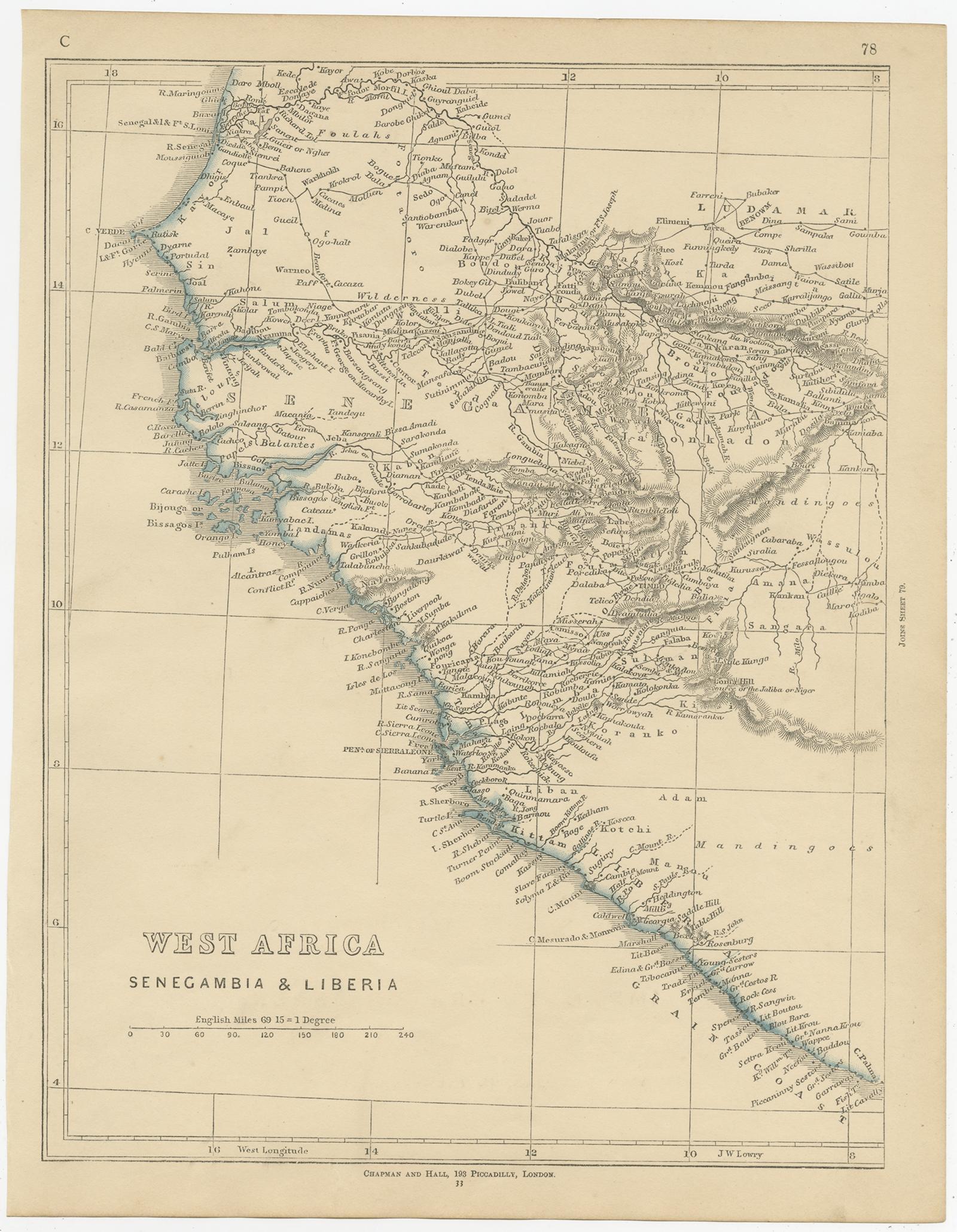 Antique map titled 'West Africa'. Three individual sheets of West Africa. This map originates from 'Lowry's table Atlas constructed and engraved from the most recent authorities' by J.W. Lowry. Published 1852.