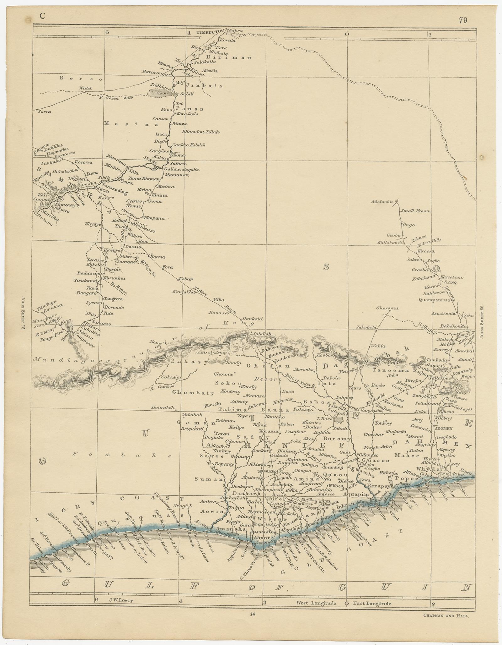Carte ancienne d'Afrique de l'Ouest par Lowry, 1852 Bon état - En vente à Langweer, NL
