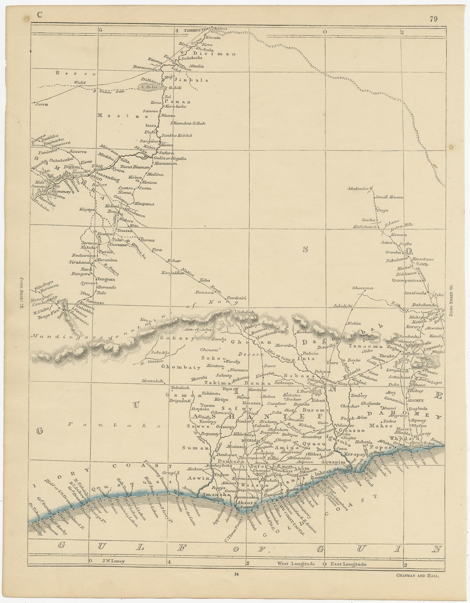 Antique Map of West Africa by Lowry, 1852 In Good Condition For Sale In Langweer, NL