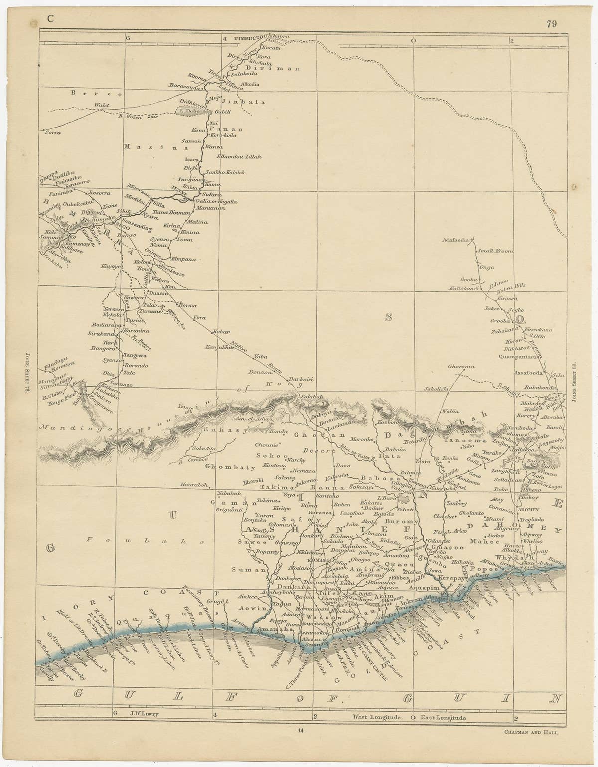 Antique Map of West Africa by Lowry, 1852