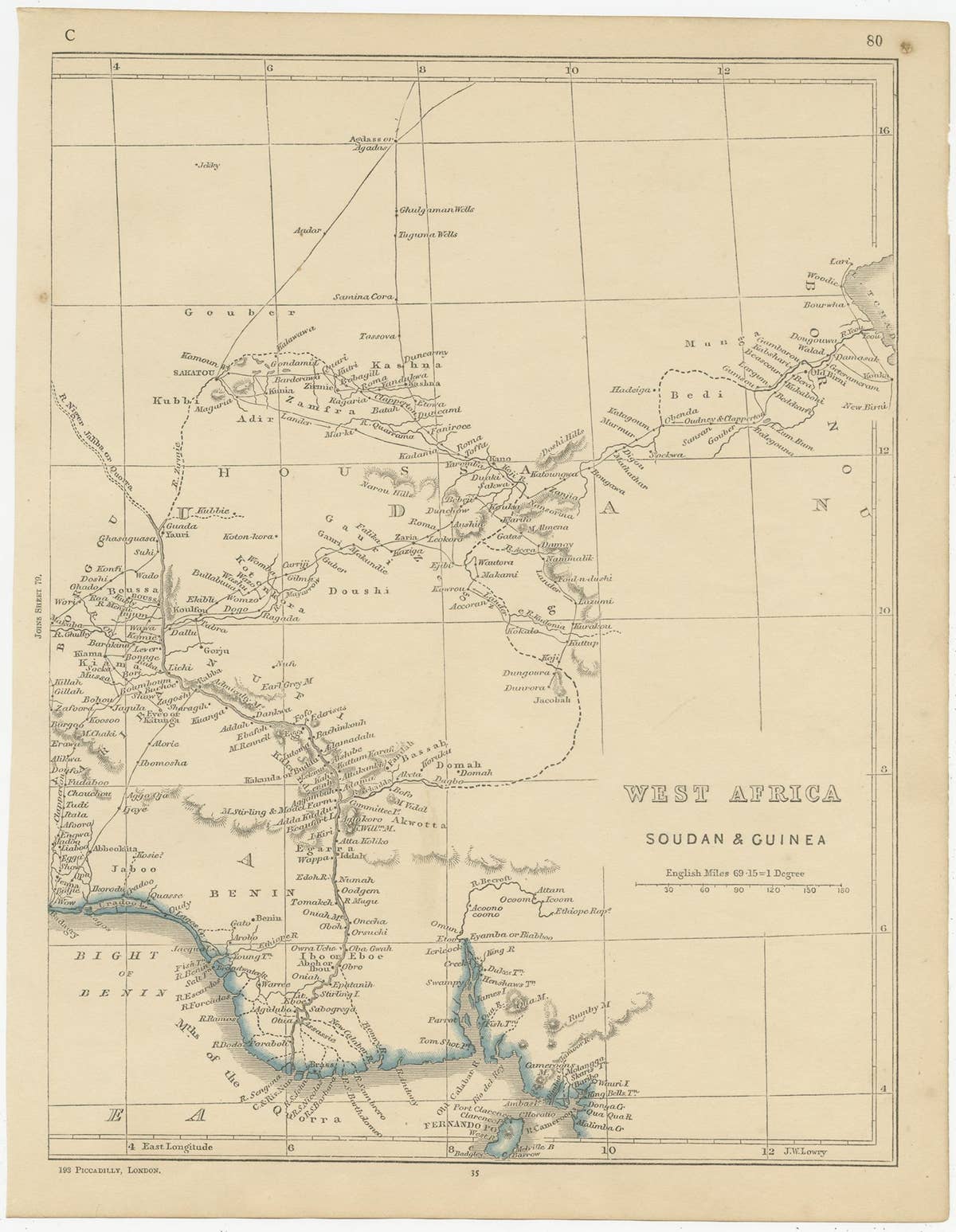 Antique Map of West Africa by Lowry, 1852